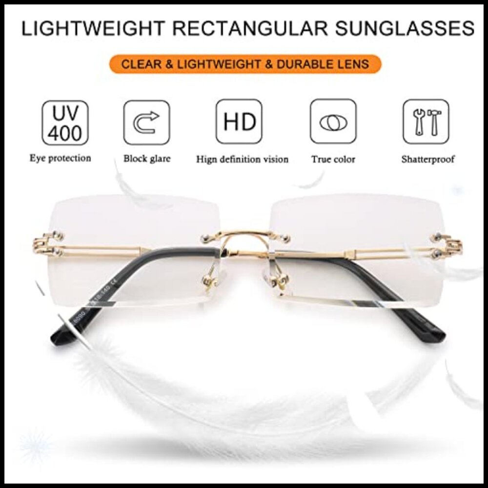 Rimless Rectangular Sunglasses Retro Frameless Y2… - image 5